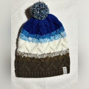 Billabong Beanie Cap Hat With Pom Knitted Blue White Brown One Size Women’s